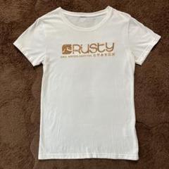 【美品・希少】RUSTYラスティ レディース白Ｔシャツ レアスパンコールロゴ Ｌ