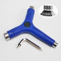 スケボー スケート レンチ ツール 工具 Y字タイプ 青 1インチビス付