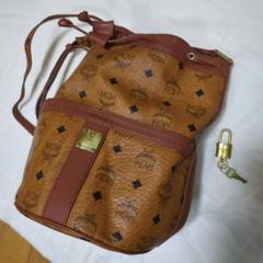 希少 MCM エムシーエム☆巾着 総柄 ナイロン ハンドバッグ ブラウン 希少 MCM エムシーエム☆巾着 総柄 ナイロン ハンドバッグ