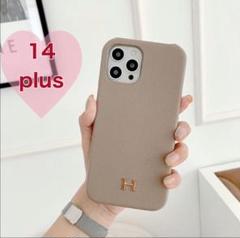 ❣️iPhone14 Plus❣️ iPhoneケース　レザー　ベージュ　Hロゴ