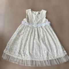 【美品】スーリー　フォーマルチュールドレス 花柄刺繍 クリーム色　120cm
