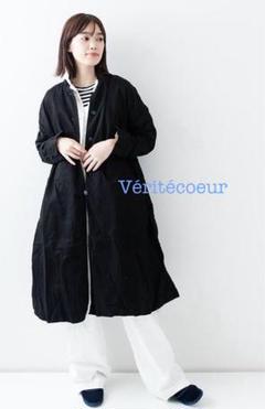 美品 Veritecoeur ヨーロピアンリネンストライプコート レディース