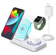 4 in 1ワイヤレス充電器15W急速充電 スマホスタンド　充電スタンド　白