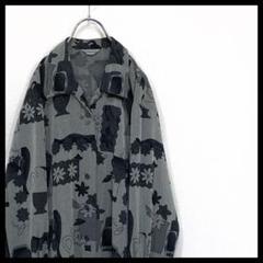 90s レディース レトロ 古着 総柄 オーバーサイズ 長袖 柄シャツ