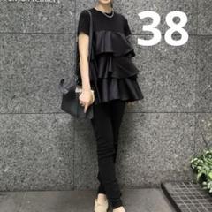 美品YOKO CHAN ブラック　サイド　バックフリル　チュニック Tシャツ 美品YOKO CHAN ブラック サイド バックフリル チュニック T