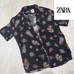 ZARA 花柄 半袖シャツ 黒
