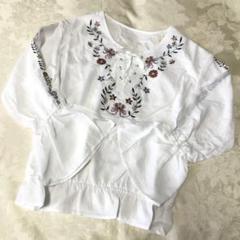 フォークロア調の花柄刺繍ゆったり長袖ワンピース - 韓国