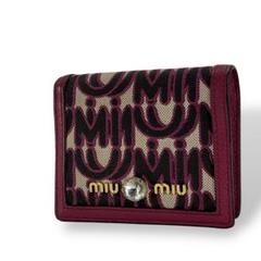 ミュウミュウ 二つ折り財布 MMパリス マドラス ジャガード ビジュー ロゴ