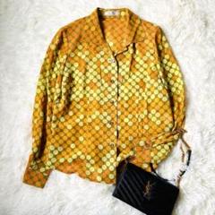 レリアン　ヴィンテージ　ドット総柄シャツ　シフォン　オレンジ◆6072