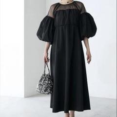 美品　近年モデル　フォルクシー　異素材切替チュールドッキングワンピース　結婚式