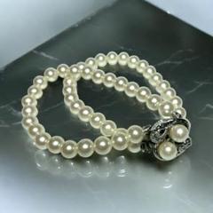 美品　パール　2連ブレスレット　24玉×2 7.0mm 本体のみ