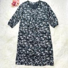 LAURA ASHREY ローラアシュレイ ワンピース 七分袖 花柄 黒地 9