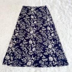 【超美品】ローラアシュレイ　花柄ブルー系スカート　サイズ 9 c5044【ローラアシュレイ】ロング フレア カットソー スカート M