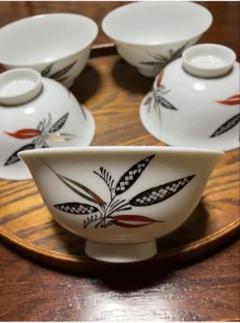 昭和レトロ　花柄陶器茶碗5個セット