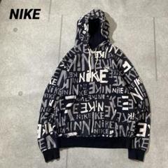 海外輸入品　NIKEナイキ　総柄　スウェット　パーカー　ロゴ刺繍　メンズXL