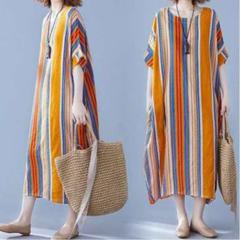 ♥人気!♥新品 韓国 ストライプワンピース☆オレンジ ビタミンカラー 半袖 夏