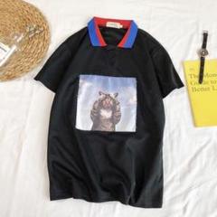 新品送料無料❤️男女兼用❤️スポーティー 猫プリント ポロシャツ Tシャツ