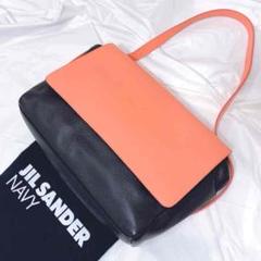 極美品 ジルサンダー ネイビー マグネット式 レザー ハンドバッグ