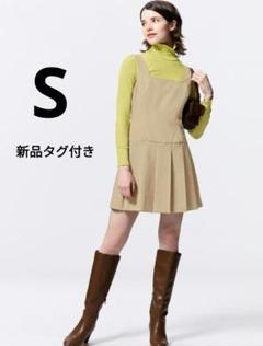GU【新品】ローウエストプリーツジャンパードレス　S　ワンピース　ミニ