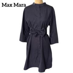 Max Mara マックスマーラ 白タグ シャツワンピース ノーカラー リボン付