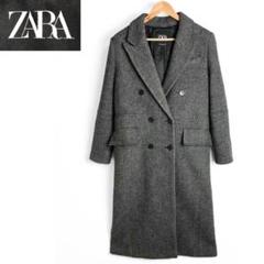 ZARA ベーシックグレーツイードナポレオンコートヘリンボーンダブル