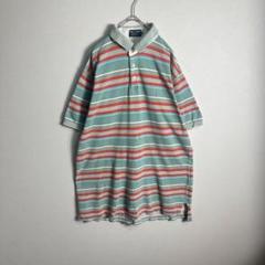 【希少カラー】Fred Perry半袖ポロシャツ　ボーダー　マルチカラー　刺繍L