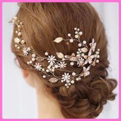ヘアアクセ リーフ ストーン ヘッドドレス ゴールド ウェディング パーティー