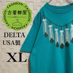 【90s】USA製 デルタ Tシャツ シングルステッチ インディアン エメラルド