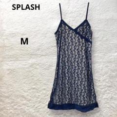 SPLASH 総レース キャミソールワンピース ストレッチ ネイビー M ひざ丈