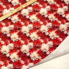 D8　3D立体プリント生地 ⑧えんじ白小さい花 花柄 輸入生地 ハンドメイド