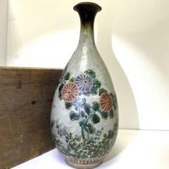 時代　青九谷　菊花文大花瓶　木箱付　高さ約45㎝　東Y7-0528⑤タニコ 時代 青九谷 菊花文大花瓶 木箱付 高さ約45㎝ 東Y7-0528⑤タニコ