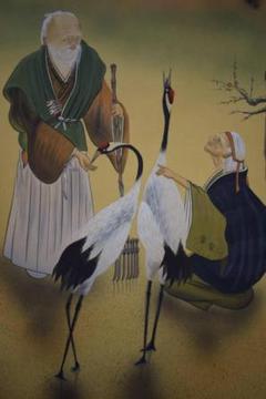 岡田稔 掛け軸『高砂』縁起物・長寿祝い・和室装飾 共箱・外箱