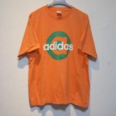 90s adidas 国旗タグ　センターロゴ　tシャツ　オレンジ　archive