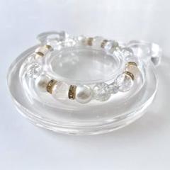 白水晶とガラスビーズのハンドメイドブレスレット
