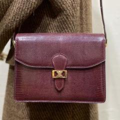 希少 VINTAGE CELINE リザードレザーショルダーバッグ ブラゾン金具