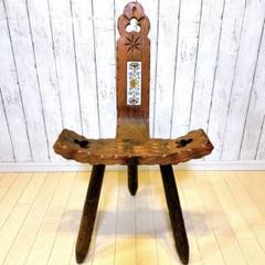 スペイン製 シェファードチェア スツール 素朴で温かみのある木彫りのシェファードチェア 高80×幅48.5×奥