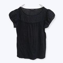ブラック 花柄 レース 半袖 パフスリーブ Tシャツ トップス