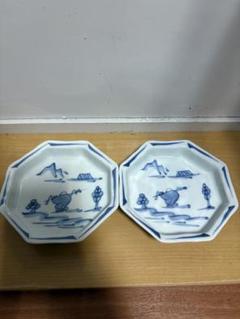 2007 其泉　染付白鷺文皿1客　蛸唐草文高台盃1客　未使用 2007 其泉 染付白鷺文皿1客 蛸唐草文高台盃1客 未使用