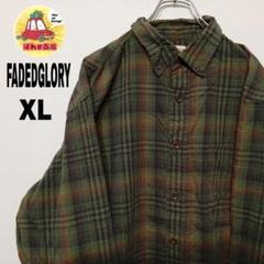 USA古着 Fadedglory　長袖ボタンシャツXL　グリーンネイビー