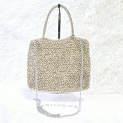 美品 アンテプリマ シルバーゴールド スクエア ミディアム パーティバッグ 美品✨アンテプリマ スクエア ミディアム シルバーゴールド