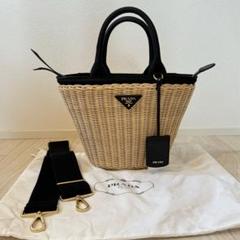 PRADA♡プラダ♡ラタン×キャンバス♡かごバッグ ストラップ付 2way org.jpg