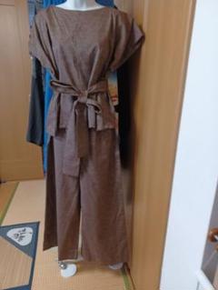 焦茶紬＊ワイドパンツ＋ストール＊裏地付き＊着物リメイク