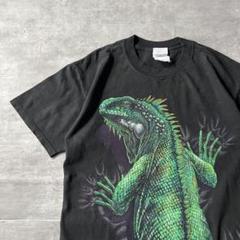 【カナダ製、雰囲気抜群イグアナ◎】GILDAN2000年代両面プリントカメレオン