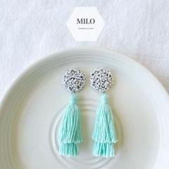 つぶつぶ×2連タッセル(ホワイト系) ビーズ刺繍ピアス/イヤリング