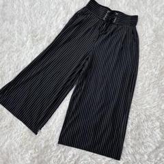 【c4476】 ✨美品✨ガウチョパンツ ストライプ　ブラック　ウエストゴム