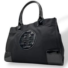 極美品　トリーバーチ　トートバッグ　黒　ナイロン　エラ　パテント　ロゴ　u8 極美品 トリーバーチ トートバッグ 黒 ナイロン エラ パテント