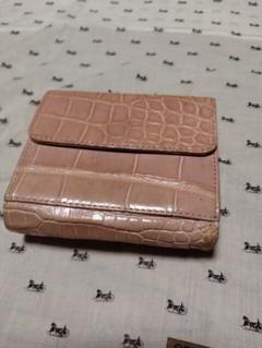 クロコダイル　折り財布　ピンク