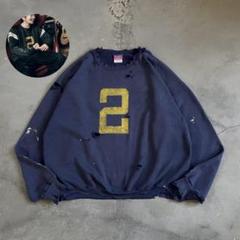 【90s】チャンピオン ペイントダメージスウェット ナンバリング 黒 常田大希 ダメージスウェット ビッグサイズ Champion キングヌー 常田 大