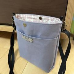 国産帆布サコッシュ　マチ付きスマホポーチ　ハンドメイド　パープルグレー
