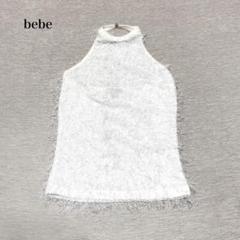 bebe ホルターネックトップス(S)ストレッチ　フェザー調　USA製　個性派